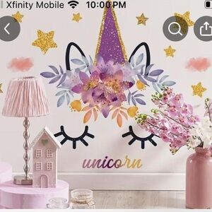 Unicorn Wall Decal with Purple and Gold Accents